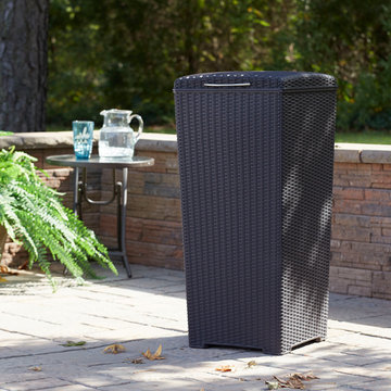 Pacific 30 Gallon Outdoor Resin Wicker Look Trash Can by Keter, Brown
