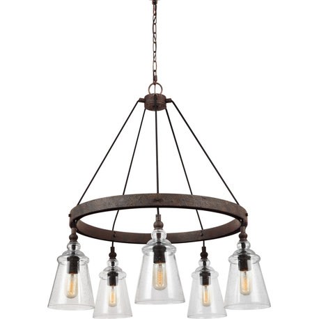 Loras 5-Light Chandelier, Dark Weathered Iron, Clear Seeded