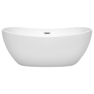 Rebecca 60 to 70" Freestanding Bathtub with options, Polished Chrome Trim, 60 Inch, No Faucet