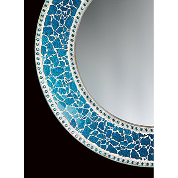 24" Decorative Round Glass Mosaic Wall Mirror, Ocean Blue