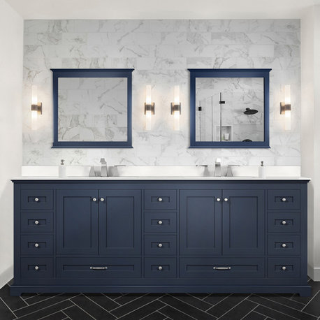 Dukes Bath Vanity, Navy Blue, 84", Quartz Top, Vanity, Countertop, and Sink