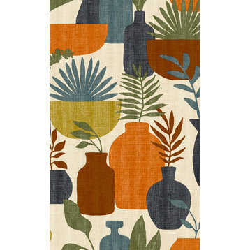 Vases with Plants Textured Double Roll Wallpaper, Beige / Orange, Double Roll
