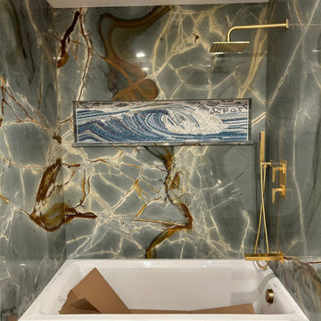 Intricate Wave Patterns: Marble Bathroom Mosaic Decor