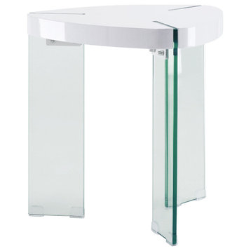 ACME Noland End Table, White High Gloss and Clear Glass