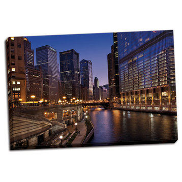 Fine Art Photograph, Chicago River Dusk II, Hand-Stretched Canvas