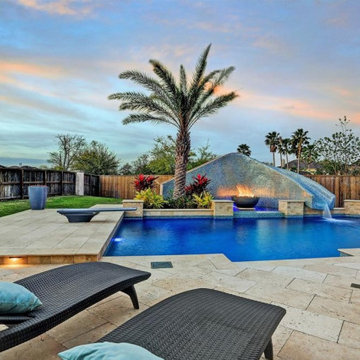 Sleek Modern Contemporary swimming pool with custom tile slide