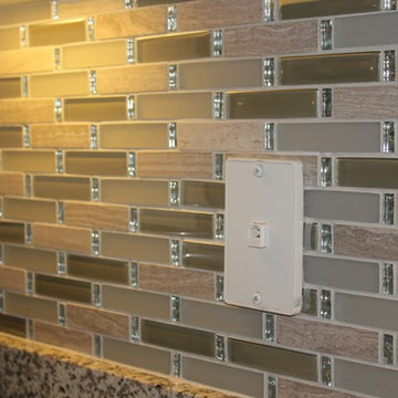 Tile backsplash with bling was added above the kitchen counters