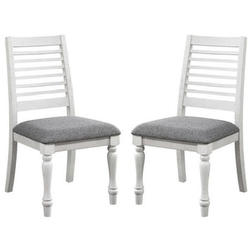 Bowery Hill Wood Padded Side Chair in Antique White (Set of 2)