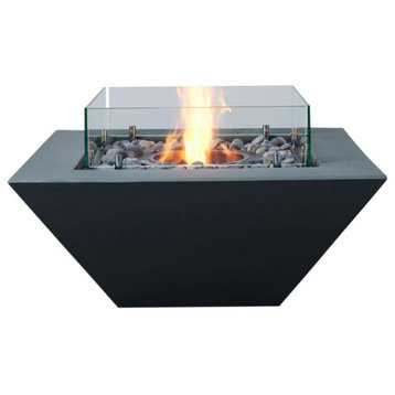 Wedge 30" Square Ethanol Fire Pit With Glass Shields, Smokey Blue