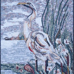 Mozaico - Mosaic Wall Art - Majestic Heron - The majestic heron is a mosaic wall art with a heron on the side of a river. Using neutral tones this mosaic artwork is fully handmade from marble stones designed for both walls and floors.