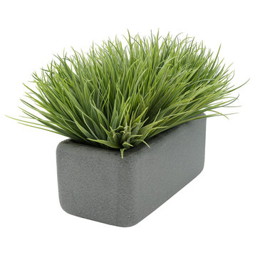 Artificial Frosted Farm Grass in 14" Sandy Grey Ceramic