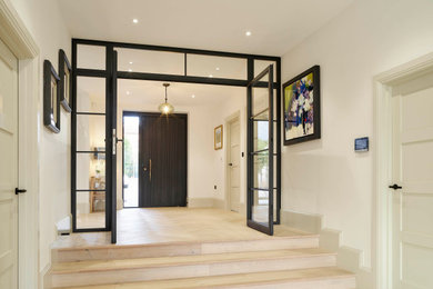 Inspiration for a contemporary entrance in Buckinghamshire with a pivot front door and a dark wood front door.