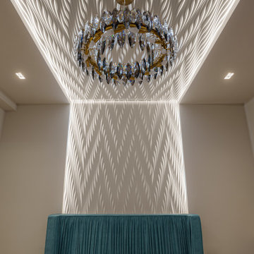 Apartment interior with moldings and 3D panels