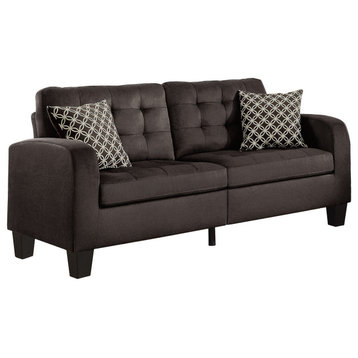 Comfortable Sofa, Biscuit Tufted Seat & Back With Curved Armrests, Chocolate
