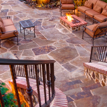 Colorado Flagstone and Brick Patio with Firepit