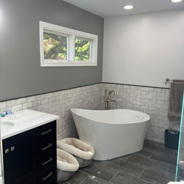 Bathroom Remodeling in Arlington with freestanding tub and double vanity