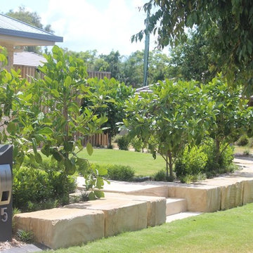 sandstone retaining walls & steps at residential property in brisbane