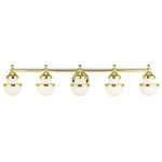 Livex Lighting - Livex Lighting Oldwick 5 Light Polished Brass Large Vanity Sconce - Sleek and simple lines define this beautiful polished brass finish large five-light vanity sconce from the Oldwick collection. The clean, bold look of modernity blends with a raw industrial inspiration and hand blown satin opal white glass give this design a versatile and eclectic look that works with nearly any style of home decor.