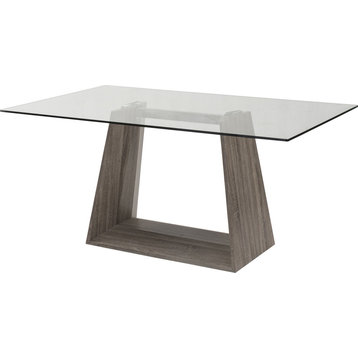 Armen Living Bravo Contemporary Glass & Wood Dining Table in Brown/Clear