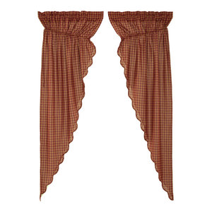 Burgundy Check Scalloped Prairie Short Panel Set 63x36