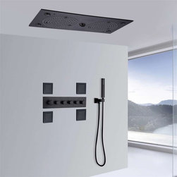 Thermostatic Recessed Ceiling Mount Led Rainfall Shower System, C Matte Black - Showerheads And Body Sprays
