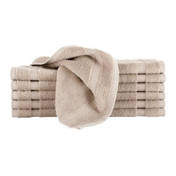 Makroteks - Villa Wash Cloth 12pc Set, Taupe - Bath Towels