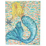 My Island - Mermaid Canvas Art 24"x36" - Beautiful Mermaid canvas art in shades of turquoise, yellow, and coral.  Soothing colors make this piece of art perfect when a touch of the coast is needed.  You'll love the whimsical mermaid for sure.  Gallery wrapped canvas and no framing needed.  This piece is ready to hang!