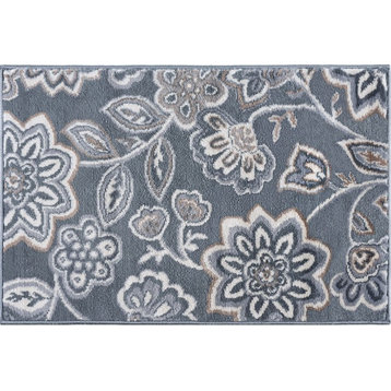 Emmalyn Transitional Floral Gray Scatter Mat Rug, 2'x3'