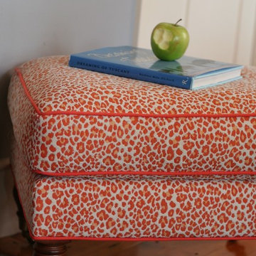 Fearless Color Family Room: Orange Leopard Ottoman