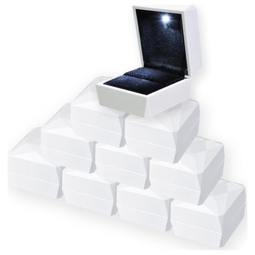 LED Light Diamond Ring Box White Velvet Jewelry Gift Wedding Engagement 10 Pcs