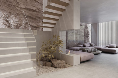 Contemporary Natural Living Room and Staircase