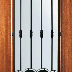 Slab Entry Single Door 80 Mahogany Barcelona Full Lite Wrought Iron - Front Doors