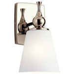 Kichler - Cosabella 11" Wall Sconce in Polished Nickel - The Cosabellaâ„¢ 6" 1 light wall sconce  embodies Mid-Century modern minimalism. The Etched White Glass shade softens the light to a luxurious glow, as it hangs from a Polished Nickel cinched stem. The shade and wall plate curve delicately. Make your home an oasis of calm, and enjoy.  This light requires 1 , 75.0 W Watt Bulbs (Not Included) UL Certified.