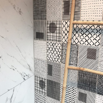 Contemporary black and white bathroom with painted look porcelain tiles