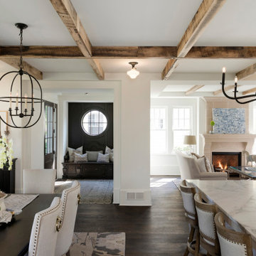 Reclaimed Wood Box Beams Unifying an Open Concept Scandinavian Home