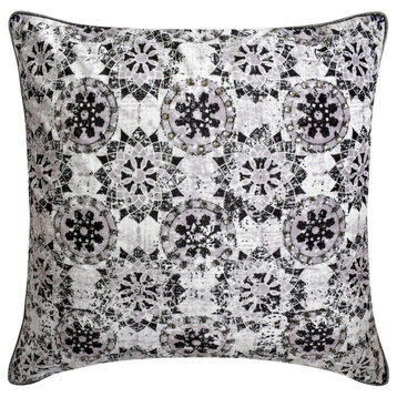 Purple & Grey Velvet Moroccan Print  20"x20" Throw Pillow Cover - Mabrouka
