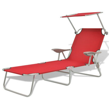 vidaXL Sun Lounger With Canopy Steel Red
