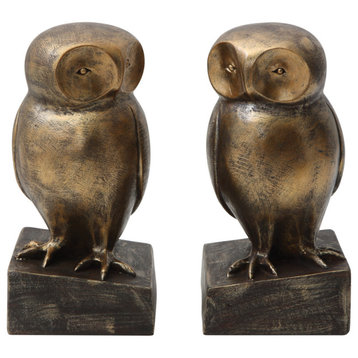 Resin Owl Shaped Bookends, Bronze Finish, 2-Piece Set
