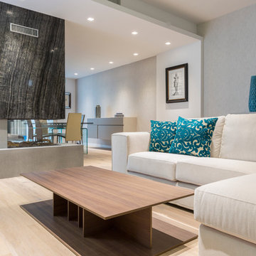 Living room with marble fireplace