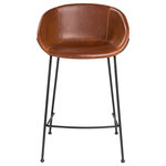 Euro Style - Zach Stools, Set of 2, Dark Brown Leatherette, Counter Height - The Zach Collection cups you in vintage leatherette or velvet fabric while matte black powder coated solid rod steel legs provide a sturdy support. Thicker stitching on the seat is stylish and durable, and the rounded feet are a delightful accent.