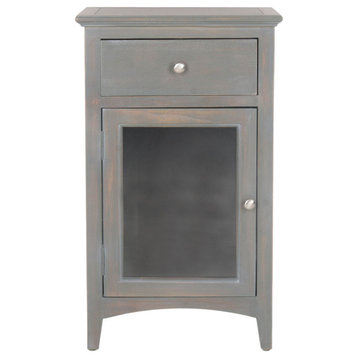 Keith One Drawer End Table With Glass Cabinet, Ash Gray