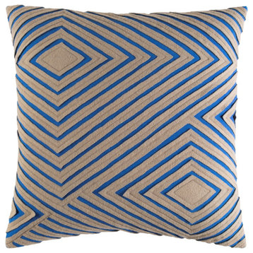 Denmark by Surya Poly Fill Pillow, Bright Blue/Camel, 22' x 22'