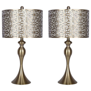 27" Antique Soft Brass Table Lamp, Antique Soft Brass Shade, Set of 2