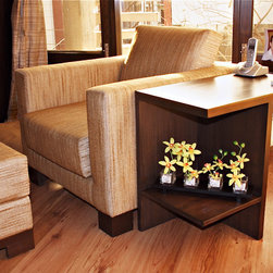 Metaphor | Upholstered Sofa Armchair with Footstool and Accent Side Table - Side Tables And End Tables