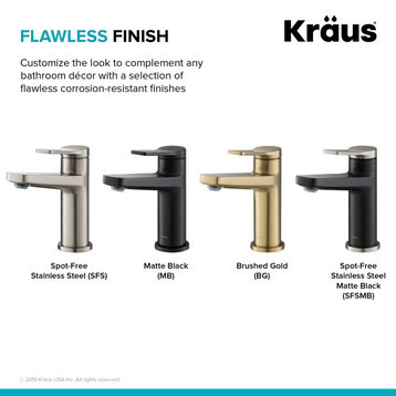 Kraus KBF-1401 Indy 1.2 GPM 1 Hole Bathroom Faucet - Brushed Gold
