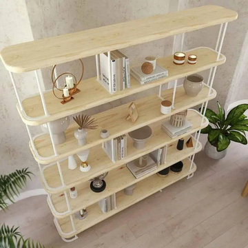 Ellis Mid Century Bookshelf | Solid Pine Wood & Metal Frame Design