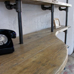 Brooks Reclaimed Scaffolding Board Curved Desk & Shelves with Pipe Supports - Desks & Writing Bureaus