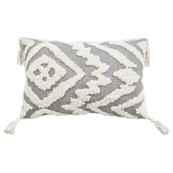 Corded Morocco Embroidered Pillow, Gray