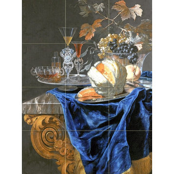 Tile Mural Still Life With A Melon Peach Grapes, Glossy