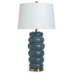 StyleCraft - Lizzie Bubble Base Shape White Linen Shade 31"H, Denim, Denim Wash Finish - This layered table lamp has a unique design that is meant to draw attention. The lamp base is finished in a blue denim wash and features brushed brass accents.